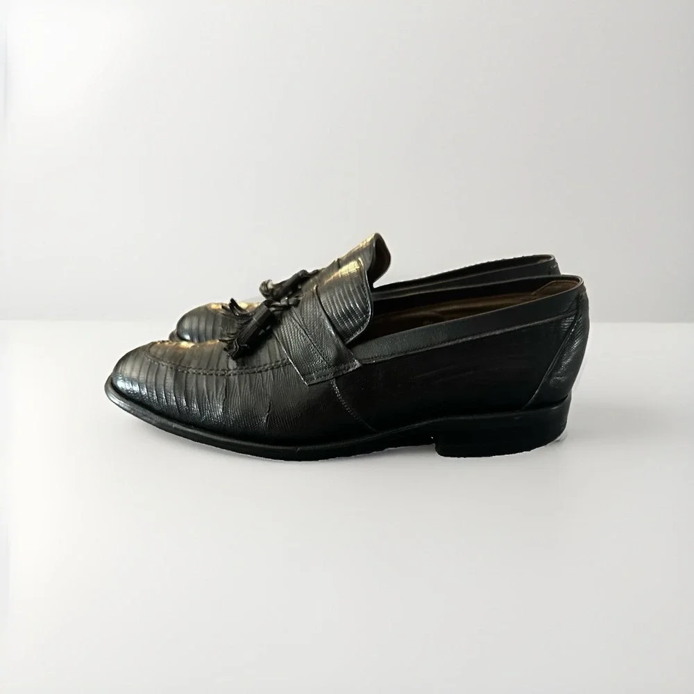 ALLEN EDMONDS Lizard Leather Clayton Tassel Loafer Black Size 9.5 D